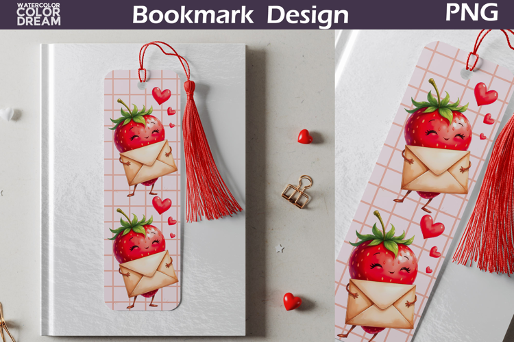 Valentine Bookmark | Strawberry Valentines Day Heart Bookmar
