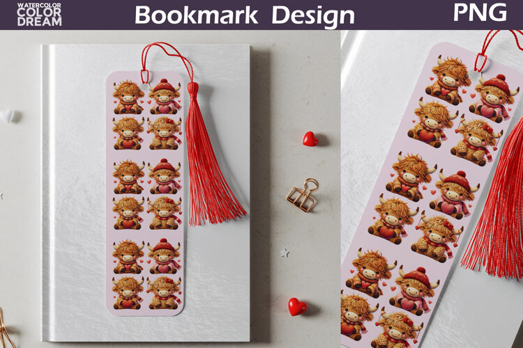 Valentine Bookmark | Valentines Day Highland Cow Bookmark example image 1