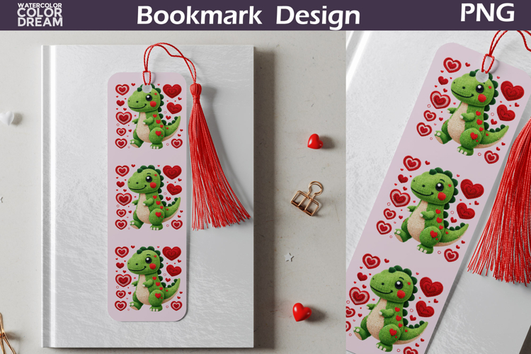 Valentine Bookmark | Dinosaur Valentines Day Heart Bookmark