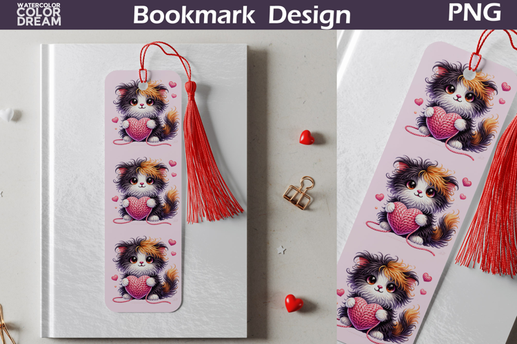 Valentine Bookmark | Cat Valentines Day Heart Bookmark