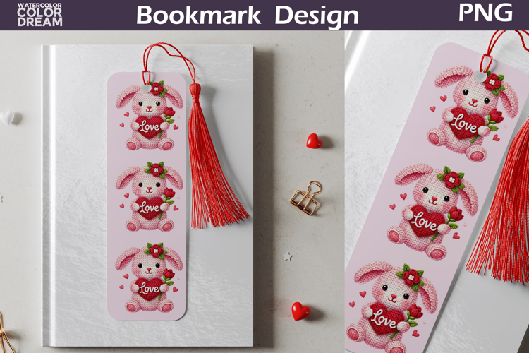 Valentine Bookmark | Bunny Valentines Day Heart Bookmark