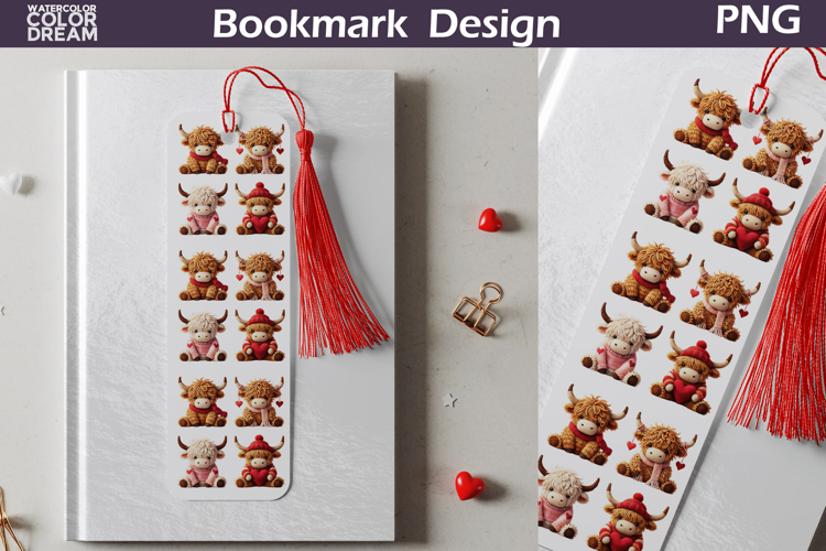 Valentine Bookmark | Valentines Day Highland Cow Bookmark