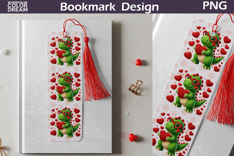 Valentine Bookmark | Dinosaur Valentines Day Heart Bookmark example image 1