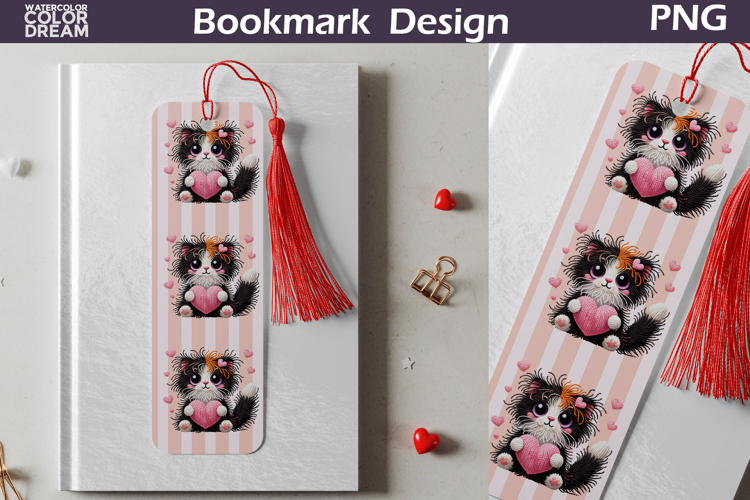 Valentine Bookmark | Cat Valentines Day Heart Bookmark