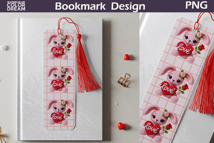Valentine Bookmark | Bunny Valentines Day Heart Bookmark