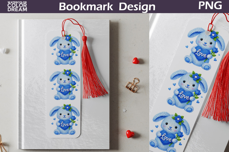 Valentine Bookmark | Bunny Valentines Day Heart Bookmark
