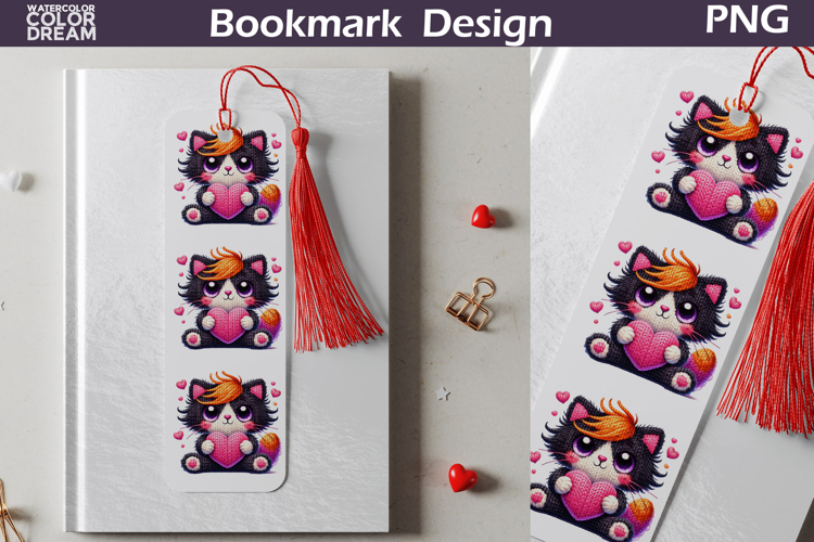 Valentine Bookmark | Cat Valentines Day Heart Bookmark
