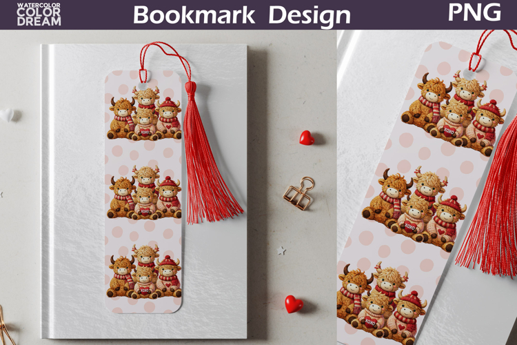 Valentine Bookmark | Valentines Day Highland Cow Bookmark