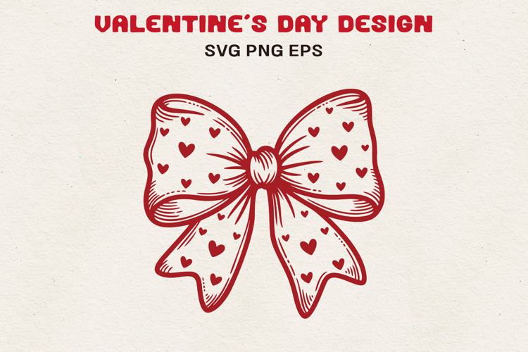 Valentine Bow with Hearts Cute Love Ribbon SVG PNG EPS