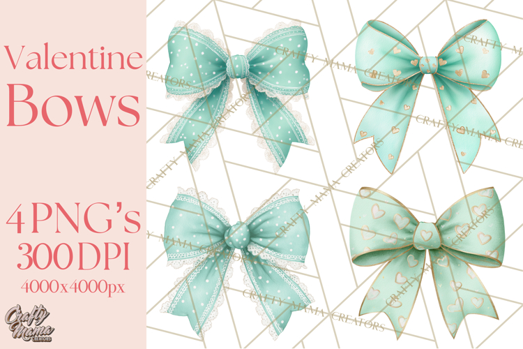 Valentine Bow Clipart PNG, Cute Pastel Bows, Heart Pattern