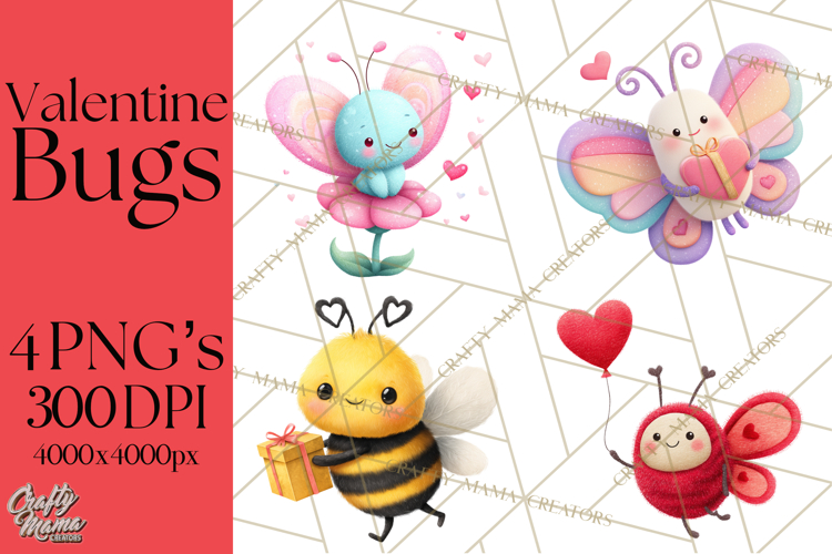 Valentine Ladybug Clipart PNG, Cute Bee Butterfly Beetle Png