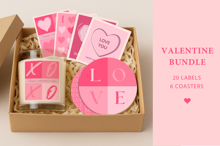 Valentine Label & Coaster Bundle, valentines day bundle