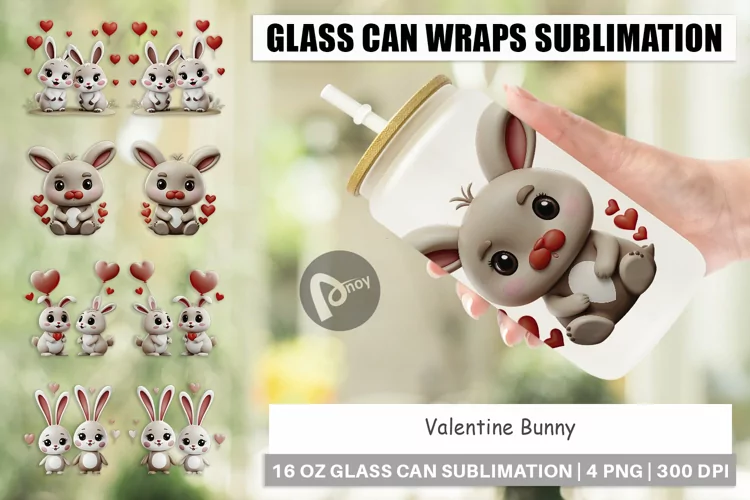 Glass Can Wraps Valentine Bunny