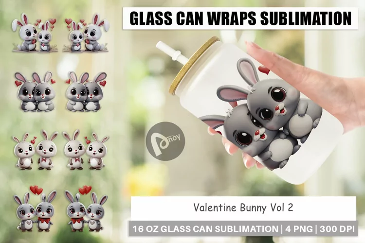 Glass Can Wraps Valentine Bunny