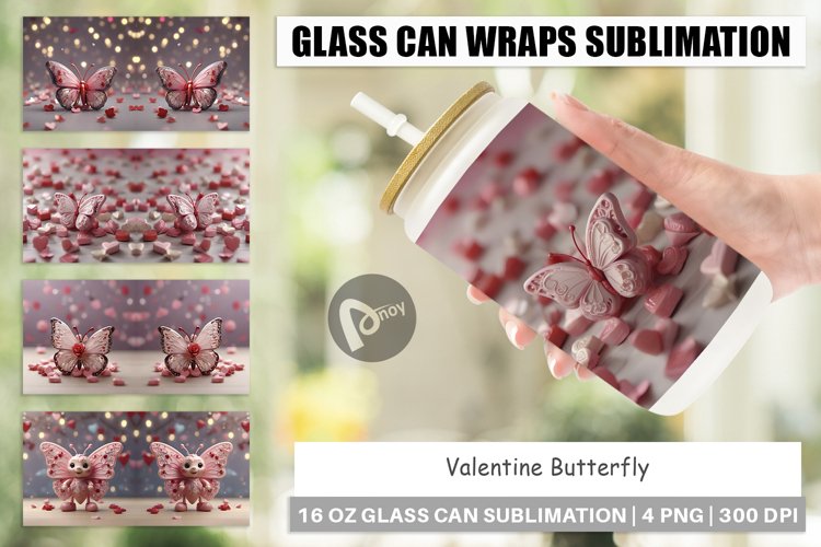 Glass Can Wraps Valentine Butterfly