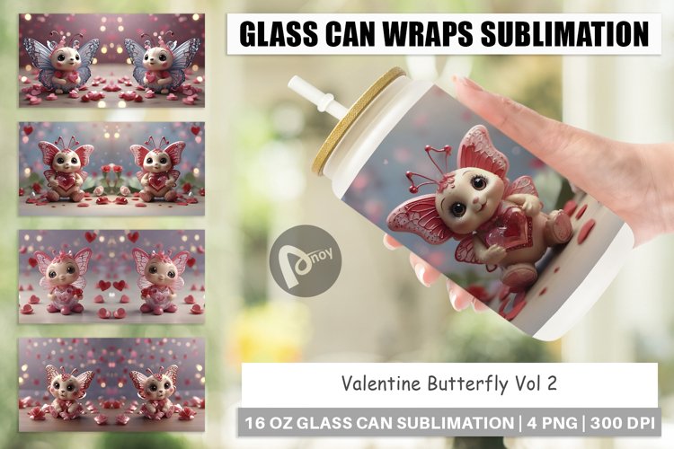 Glass Can Wraps Valentine Butterfly