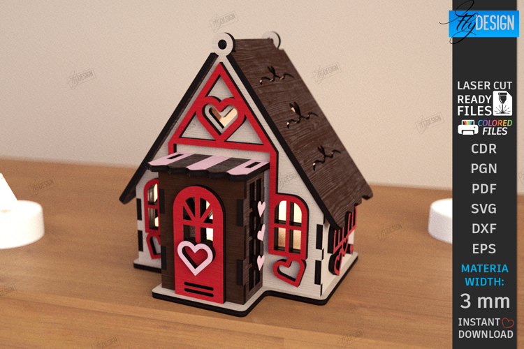 Valentine Candle House Laser Cut | Decorative Mini House SVG