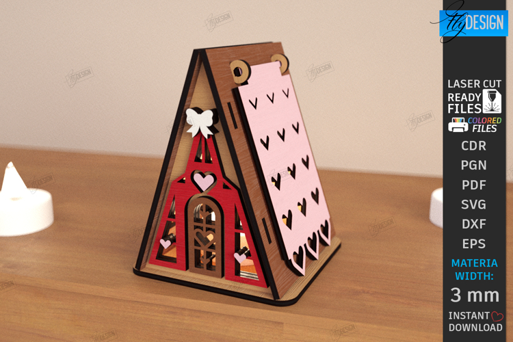 Valentine Candle House Laser Cut | Decorative Mini House SVG