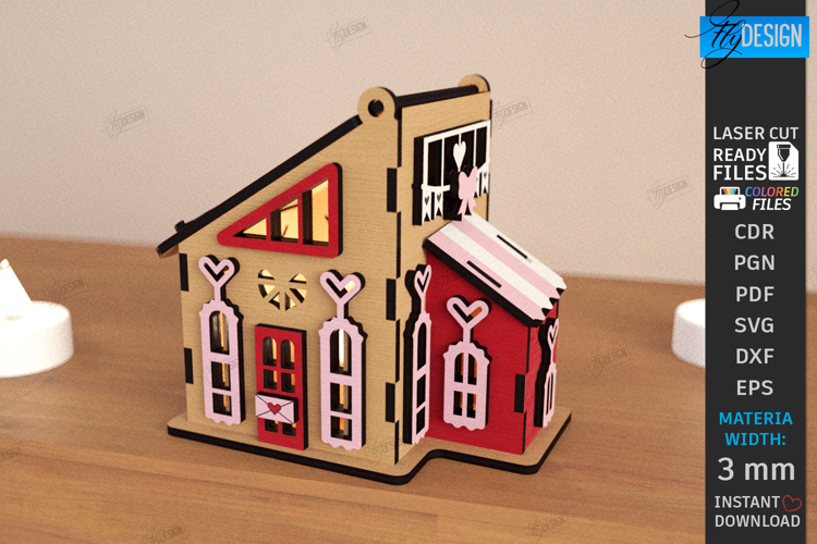 Valentine Candle House Laser Cut | Decorative Mini House SVG