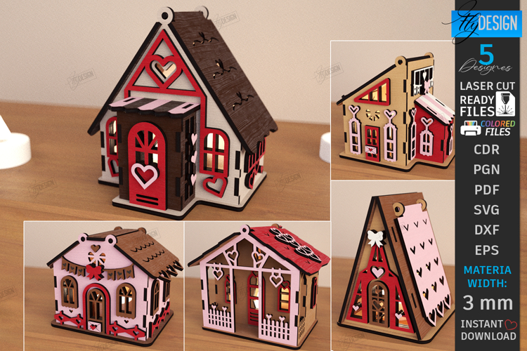 Valentine Candle Houses Laser Cut Bundle|Mini Houses|Love