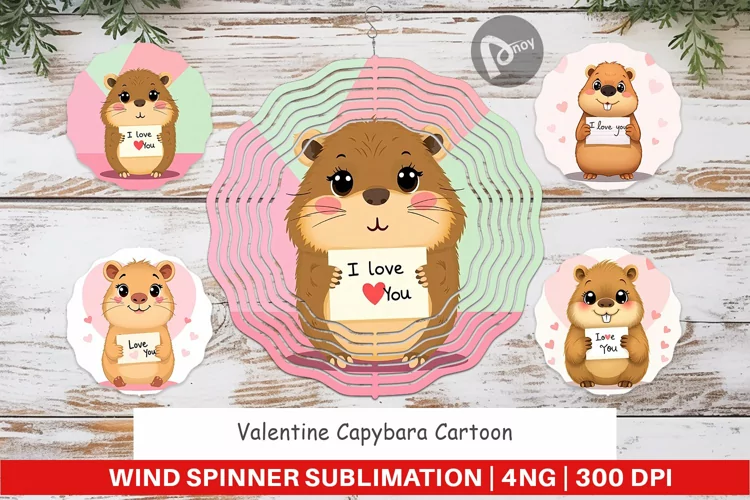 Wind Spinner Valentine Capybara Cartoon