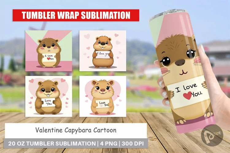 Tumbler Wrap Valentine Capybara Cartoon
