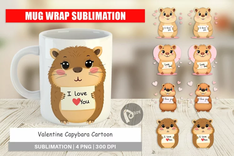 Mug Wrap Design Valentine Capybara Cartoon