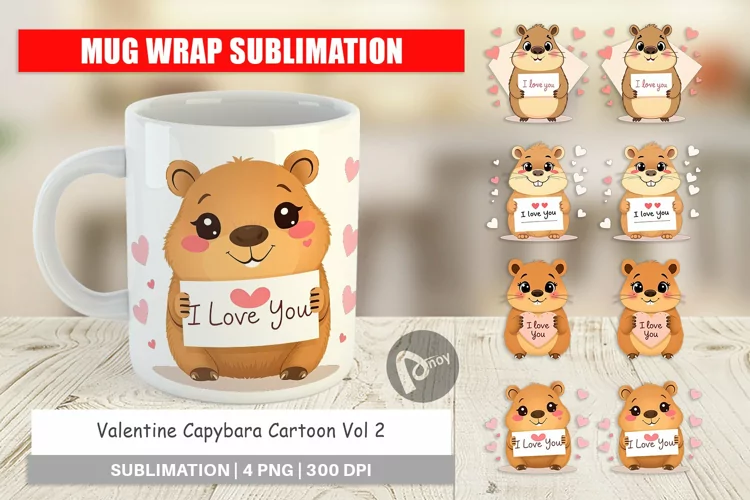 Mug Wrap Design Valentine Capybara Cartoon