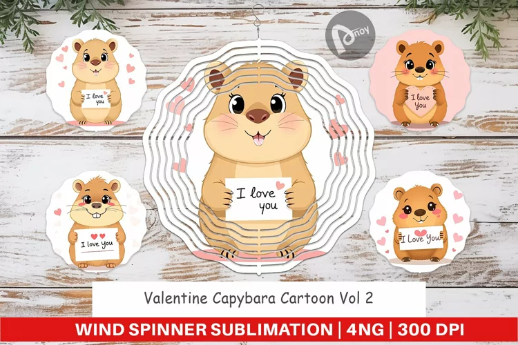 Wind Spinner Valentine Capybara Cartoon