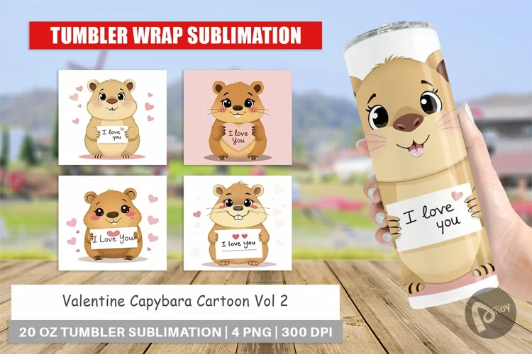 Tumbler Wrap Valentine Capybara Cartoon