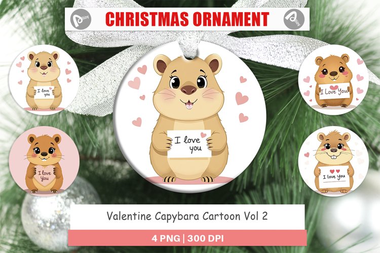 Christmas Ornaments Valentine Capybara Cartoon example image 1