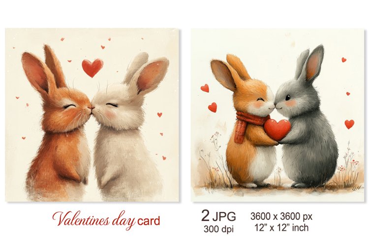 Cute Valentines day card, Love scrapbook papers Bunny Rabbit