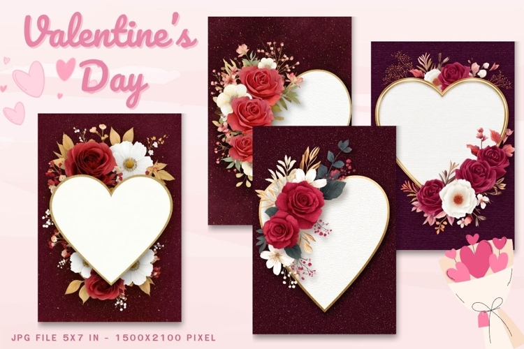Valentine Day Card Flower Love Heart Greeting Printable Card