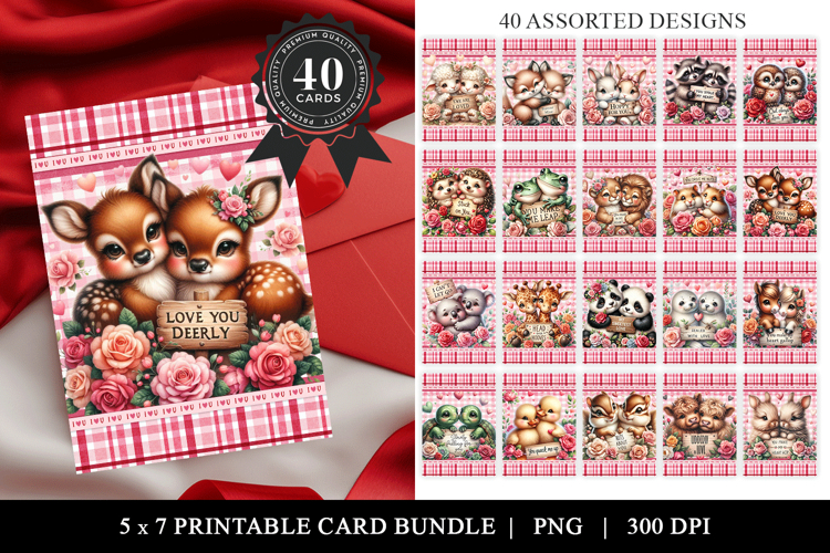 Bestselling Valentine Animal Card Bundle 40 Cute Designs