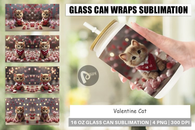Glass Can Wraps Valentine Cat
