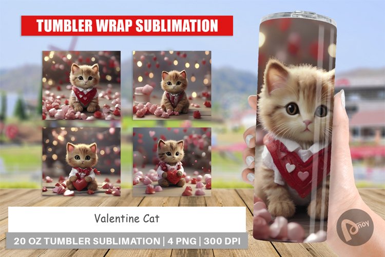 Tumbler Sublimation Wrap Valentine Cat