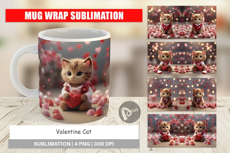 Mug sublimation design Valentine Cat