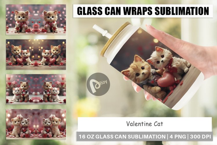 Glass Can Wraps Valentine Cat