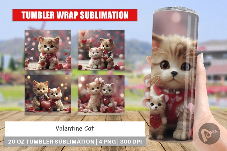 Tumbler Sublimation Wrap Valentine Cat