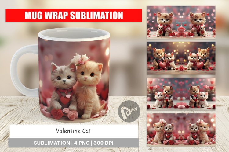 Mug sublimation design Valentine Cat