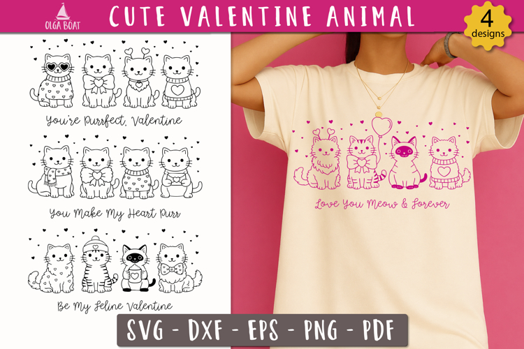 Funny Valentine Cat SVG Cute Valentine animal