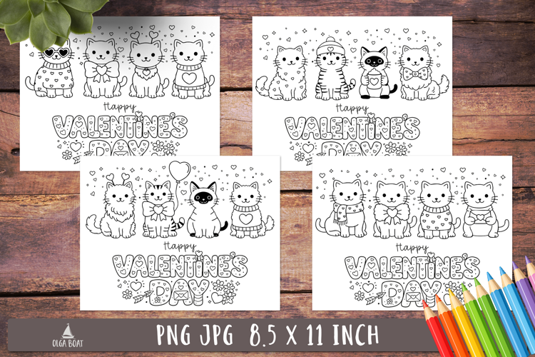 Valentine Cat Coloring Pages Happy valentines day card