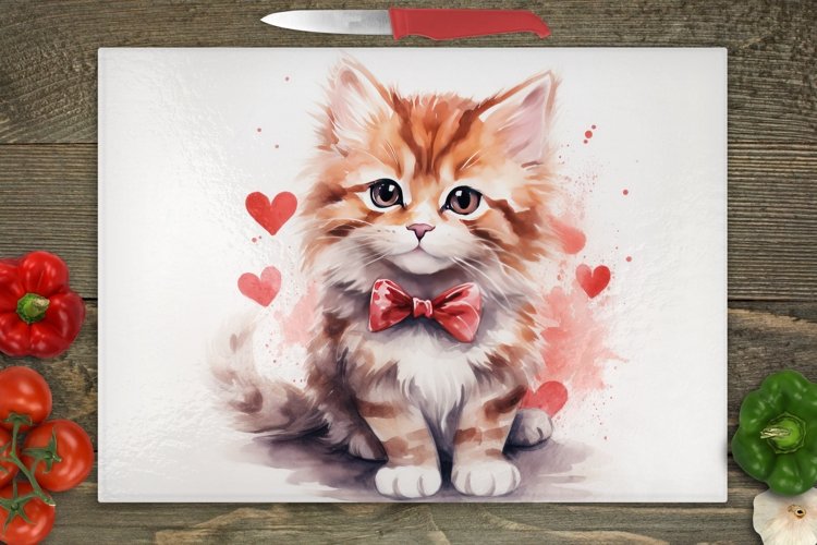 Valentine Cat Cutting Board Sublimation Design Png