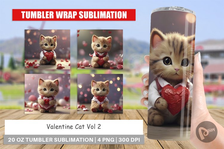 Tumbler Sublimation Wrap Valentine Cat