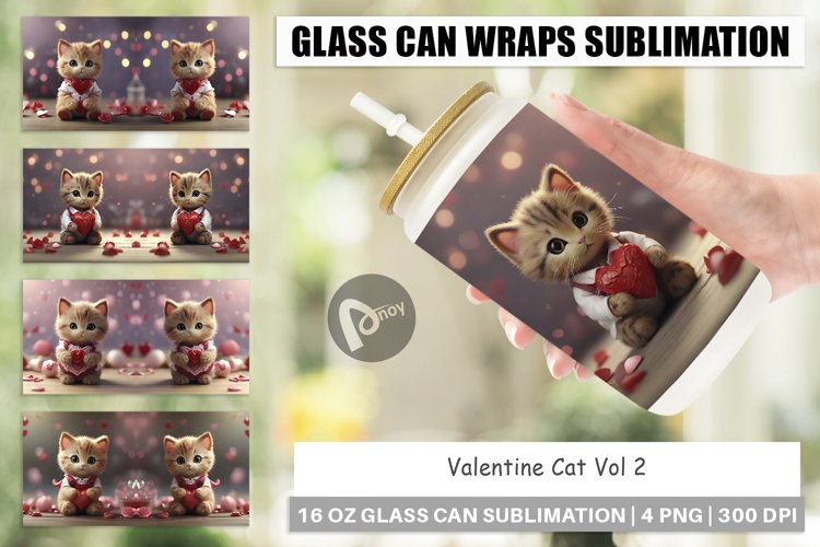 Glass Can Wraps Valentine Cat
