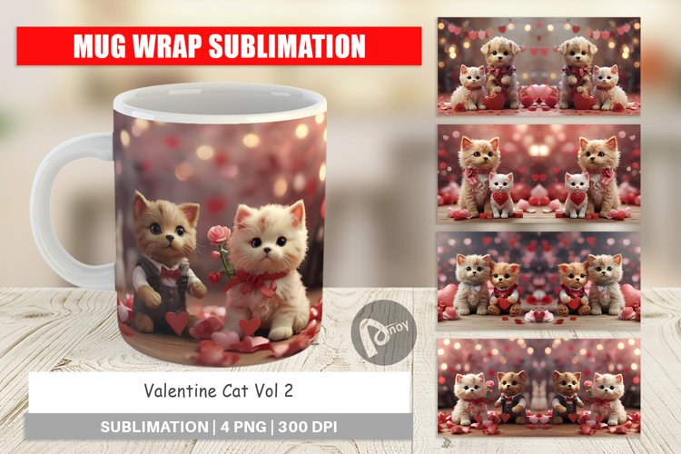 Mug sublimation design Valentine Cat