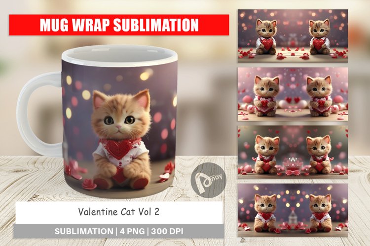 Mug sublimation design Valentine Cat