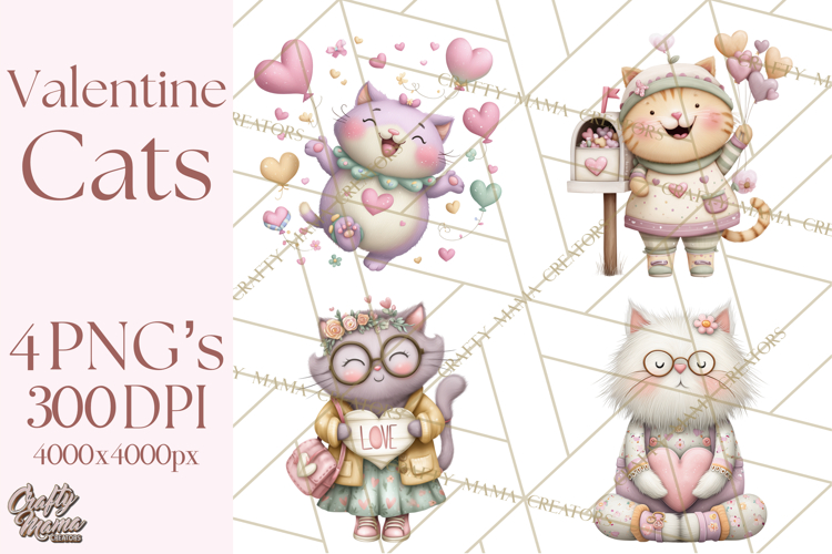 Valentine Cat Clipart PNG, Cute Valentine Cats, Kids