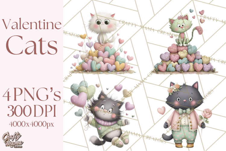 Valentine Cat Clipart PNG, Cute Valentine Cats, Kids