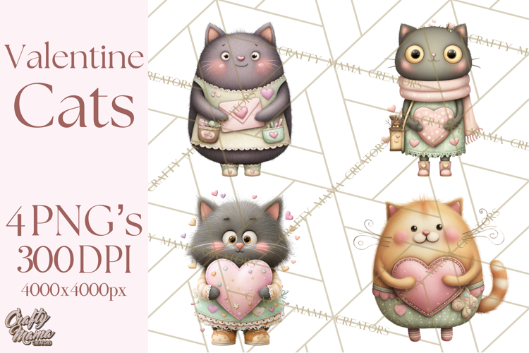 Valentine Cat Clipart PNG, Cute Valentine Cats, Kids
